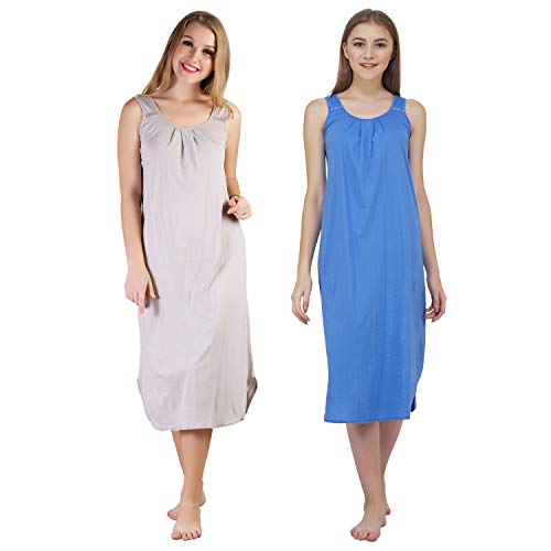 Image of BLAZON Women's Cotton Hosiery Solid Maxi Nighty Slip (Pack of 2) Available Sizes: S, M, L, XL, 2XL, 3XL, 4XL, 5XL