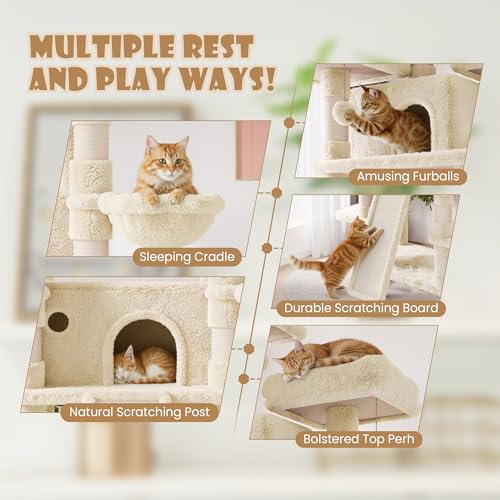 Image of SHA CERLIN 81 Inches Extra Large Cat Tree for Indoor Adult Cats /XXL Big Cat Tower with Condo /Cozy Perches /Sisal Scratching Posts and Hammocks /Activity Center /F80 /Heavy Duty /Beige