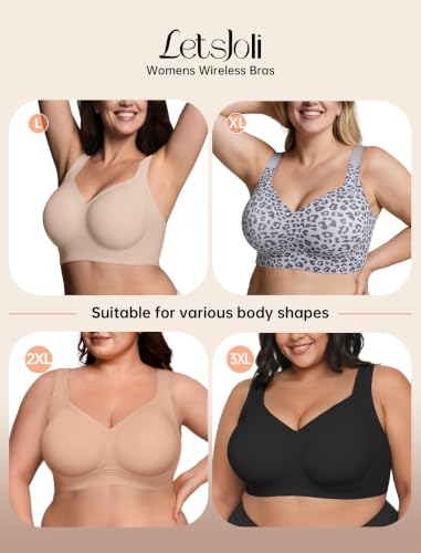 Image of LetsJoli Bras for Women Supportive Wireless Push Up Bra Full Coverage No Underwire Seamless Plus Size for Older Women