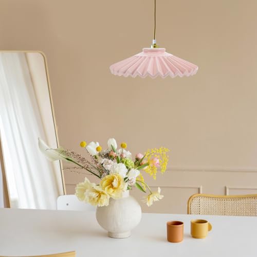 Image of Angoily Ceramic Lampshade 7.87X7.87X2.16 Inch White Pendant Light Cover Replacement for Ceiling Lamp Shade Chandelier Suitable for Dining Room Bar Bedroom