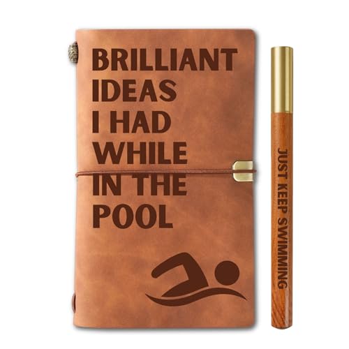 InnoBeta Swimming gifts, Leather Journal Notebook with Pen, Men, Birthday, Refillable Sketchbook, Travel Diary, Lined Planner, 7x5 Inches, Black