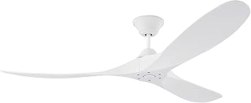 Generation Lighting 3MGMR60RZW-V2 Maverick Coastal Ceiling Fan with Remote Control, Wet Rated Indoor Outdoor Fan, Marine Grade Steel, Reversible DC Motor, 3 Blade High CFM Matte White, 60-Inch