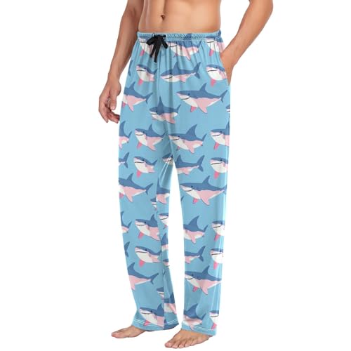 Men's Pajama Pants Blue Shark Pink Pajama Pants for Men PJs Bottoms Drawstring Pockets Sleep Lounge Pants S4