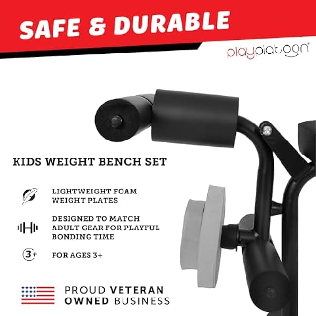 Play Platoon Kids Weight Bench Set - Kids Gym Equipment for Home - Bench Press Weight Sets for Boys - Toddler Gym Set Workout and Exercise Equipment - Ages 3+