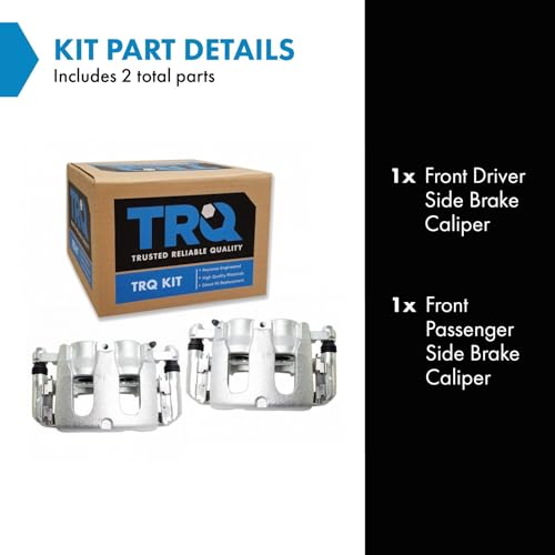 Image of TRQ Front Driver and Passenger Side Brake Caliper Set Caliper Brackets Hardware Compatible with 13-18 Ford Explorer Standard Duty Brakes 13-18 Flex Standard Duty Brakes 12-18 Taurus SE SEL Limited