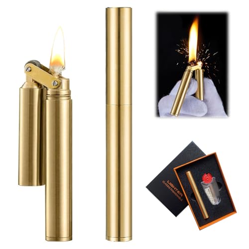 Herbst Mechero vintage de gasolina, diseño retro, con caja de regalo para hombres, padre, marido, bronce
