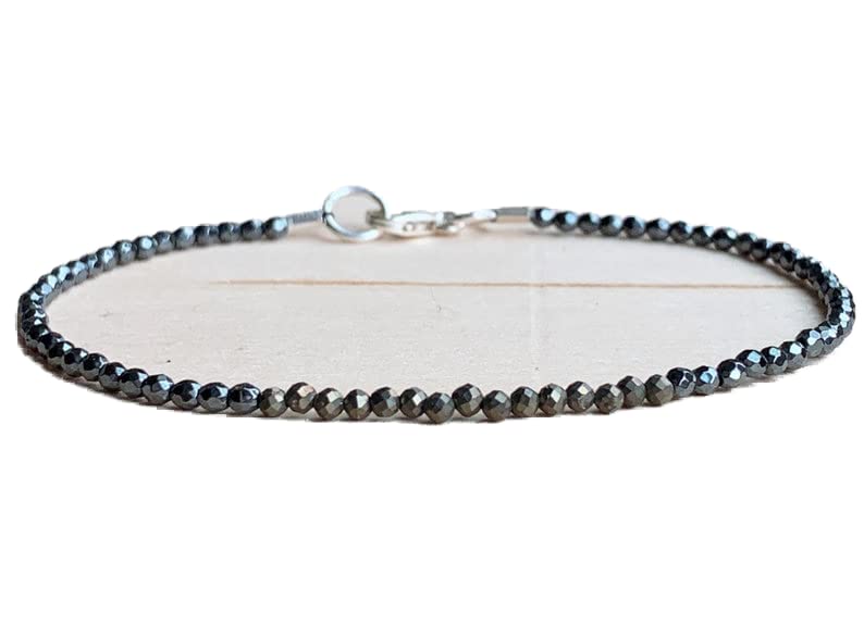 Bracelet hématite et pyrite 2mm en pierres facettées 18cm unisexe LCBR-3481