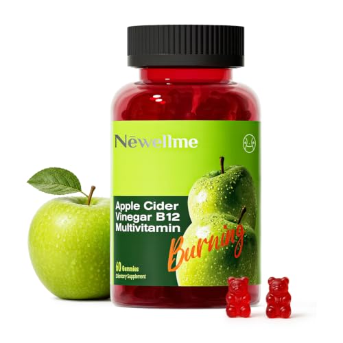 Montue NEWELLME Apple Cider Vinegar Gummies B12 Multivitamin ACV Supplement Gummy Vitamins Non GMO Vegetarian Supplement for Women & Men Support Normal Energy Levels & Gut Health 60 Gummies (60)
