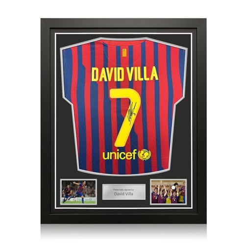 Exclusive Memorabilia Camiseta Original del Barcelona 2011-12 firmada por David Villa. Enmarcada.
