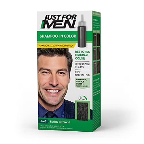 Just For Men Shampoo-In Color (Formerly Original Formula) Mens Hair Color with Keratin and Vitamin E for Stronger Hair - Dark Brown H-45 Pack of 1 (Packaging May Vary)