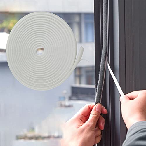 Bruiefpap 39.4FT Weather Stripping for Doors and Windows, Self-Adhesive Soundproofing Door Seal, Door Insulation for Sliding, Exterior, Frames and Front, 0.35'' Wide x 0.2'' Thick, White by Bruiefpap - Used condition - US$13.45