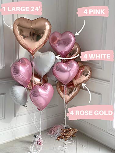 Pastel Heart Balloons 12 Pack Pink Valentines Day Heart Shaped Decorations Rose Gold Mylar Foil Balloon Set #TOP3