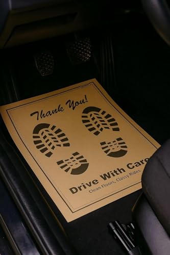 Image of disposable car Floor Paper Mats (pack of 50) | Disposable Thank You foot paper sheets (17x23 Inch) - Oil & Dirt Resistant Protection leg paper mats for Detailing & Car Wash