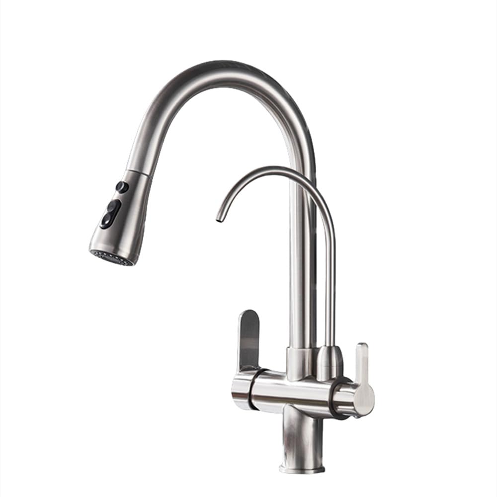 ZBBDFAZD Chrome Kitchen Faucet with Purified Water Filter 360° Rotation Hot & Cold Mixer Tap Deck Mounted Black Chrome Finish - Perfect for Home & Restaurant Use