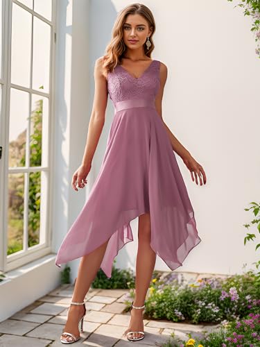 Image of Ever-Pretty Women's Spring V Neck Lace Chiffon A Line Prom Dresses Semi Formal Cocktail Wedding Guest Dress 0207