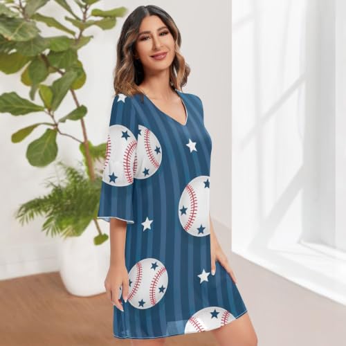 Robe d'été hawaïenne à rayures bleues et blanches avec col en V fluide