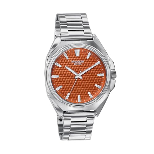 Image of Sonata Poze 7 Analog Orange Dial Silver Sheet Metal Strap Watch for Men - SP70091SM01W
