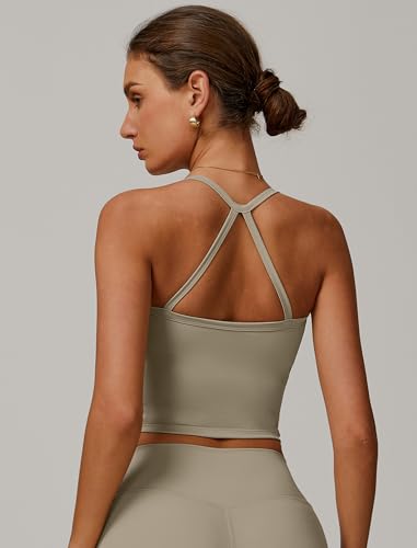 Image of QBGJTD Womens Longline Sports Bras Cross Back Active Gym Yoga Padded Workout Crop Tank Top with Built in Bra