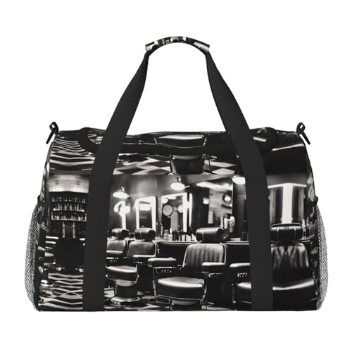 Sac de sport pliable Barber Shop grand volume noir à poignées solides et fermetures éclair