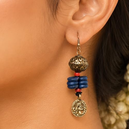 Image of Handcrafted Tribal & Dhokra Art Earrings Collection for Women - Royal Boho Statement Designs in Brass, Wooden, Beaded & Geometric Styles