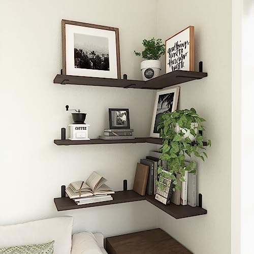 Image of WOPITUES Floating Shelves Set of 6 for Wall Decor & Storage, Dark Brown