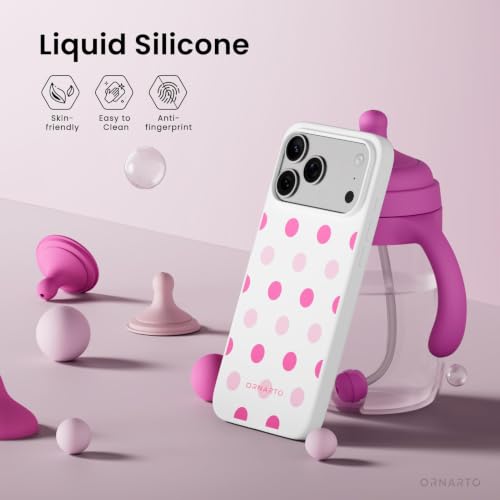 Image of ORNARTO for iPhone 17 Pro Max Case, Liquid Silicone, White Pink Polka Dot