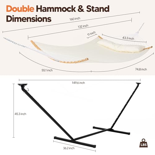 Image of SUNCREAT Double Outdoor Hammock with 12 ft Stand, Beige