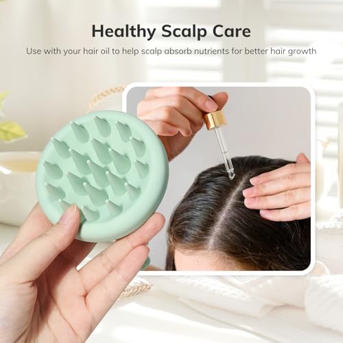 Sndyi Silikon Kopfhaut Massagebürste, Shampoo Bürste für Peeling und Kopfmassage, Premium Kopfmassage Bürste [Nass & Trocken], Reduziert Schuppen, Stimulieren das Haarwachstum, Tannen Grün