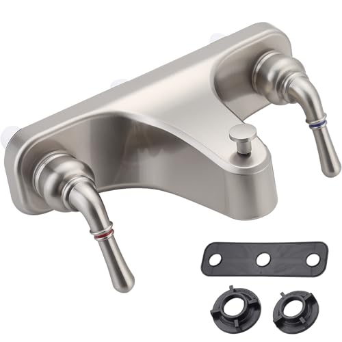 Tub/Shower Faucet 8' with Diverter for RV/Mobile Travel Home, Economical Two Handle Classic Shower Faucet Center-Set (Brushed Nickel)