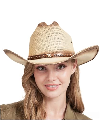 Image of Straw Cowboy Hat, Cattleman Crease 4.1 inch Wide Brim Western | Unisex design, shapeable wide brim, breathable cowgirl style, gift box included, 2 sizes