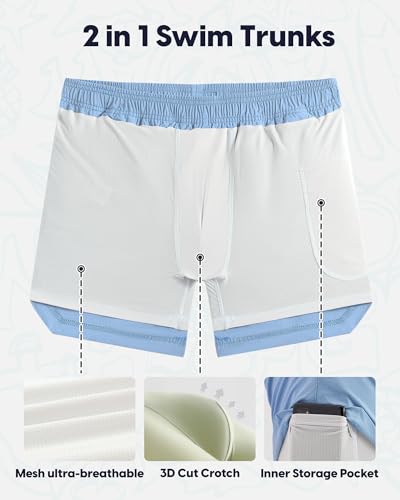 Image of maamgic Mens Swim Trunks 5 inch with Compression Liner Stretch Quick Dry Swim Shorts Swimming Trunks Bathing Suits