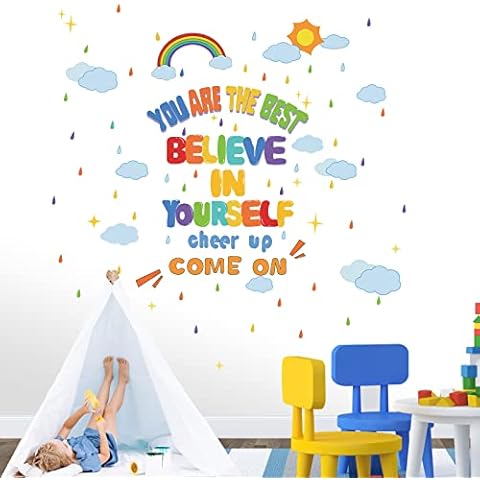 JMbeauuuty Colorful Encouraging Wall Stickers,Motivational Wall Decals for Room Kids Playroom Bedroom,Inspirational Quotes Wall Stickers for Nursery Baby Boys Girls,Removable DIY Lettering Stickers Cover
