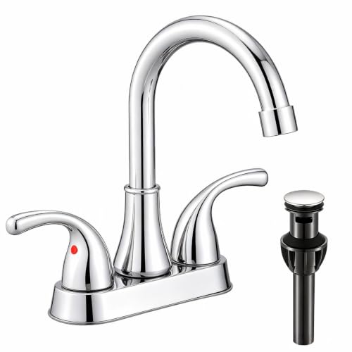 Image of Bathroom Sink Faucet FRANSITON 4 Inch 2 Handle Lead-Free Chrom Bath Sink Faucet with Pop-up Drain Stopper and Supply Hoses