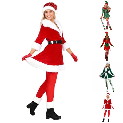 Womens Santa Elf Christmas Costume Festival Velvet Cosplay Christmas Outfit - image 1