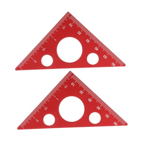 SEWACC 2 Herramientas De Medición Para Carpintería Regla Triangular Multifuncional Herramientas De Marcado Para Carpintería Aleación De Aluminio Rojo