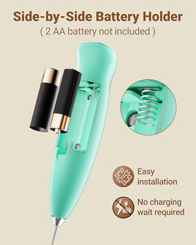 Image of Milk Frother Handheld Frother Wand Drink Mixer Handheld Coffee Stirrers Electric Frother for Coffee Mixer Wand with 2 Whisk frother for protein powder coffee frother handheld-Aqua