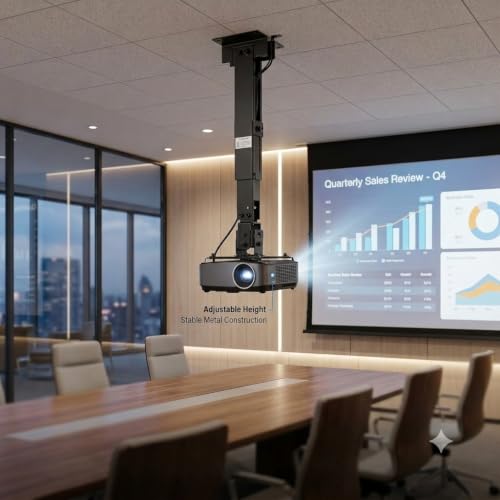 Image of ARGO Heavy-Duty Adjustable Ceiling Projector Mount - Universal Extendable Telescoping Pole with 360 Swivel & Tilt - High-Weight Capacity Steel Frame for Home Theater, Office & Classroom (Matte Black)
