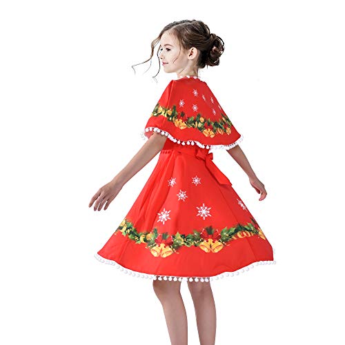 Sunny Fashion Girls Dress Jingle Bell Red Cape Cloak Christmas New Year3