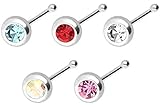 ➤ LIEFERUMFANG: 1 Nasenpiercing 5er Set | 925er SILBER | Silberfarben | Kristallfarbe: je 1x Hellblau / Hellrot / Kristallklar / Regenbogen / Rosa | Stabstärke: 0,6 mm | Stablänge: 6 mm | Kristallgröße: 3 mm
