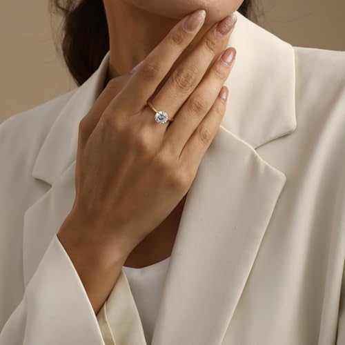 Engagement Rings for Women 14K Gold Plated Round Cubic Zirconia Ring Dainty Gold Promise Ring Wedding Band Rings for Women Trendy Gold Jewelry4