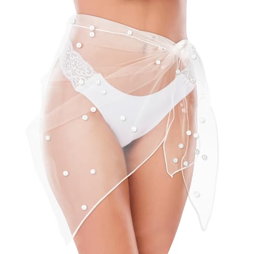 Bride Bathing Suit Wrap Skirt Pearl Cover Up Beach Sarong Sheer Bikini Swimsuit Coverup Bachelorette Party Favors