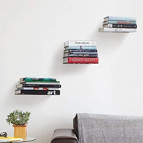 Image of ROLLYWARE Unique Design Invisible Bookshelf Metal Heavy Floating Book Shelf wall Mounted Shelf Holder Hanging Home Storage Rack for Home Wall Decoration (Hold Upto 10 Books per self) Brown,Pack of 3