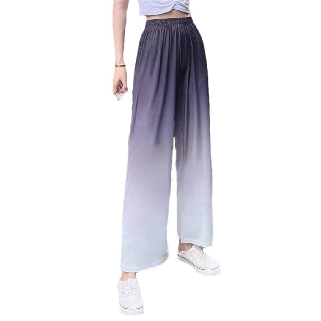 Womens High Waist Drop Wide Leg Pants Loose Straight Casual Ice Silk Knitted Trousers
