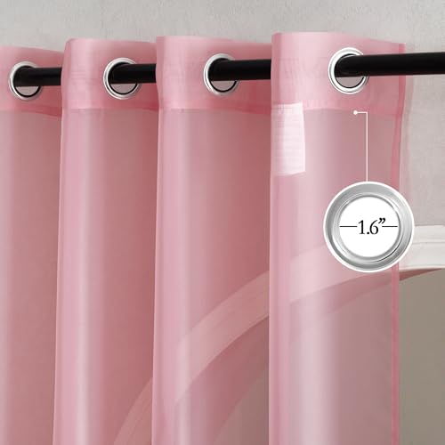 Image of NICETOWN Pink Sheer Curtains 2 Panels for Girls Room, Grommet Voile Sheer Window Treatments Airy & Elegant Light Filtering Drapes for Bedroom, W54 x L84, 2 Panels