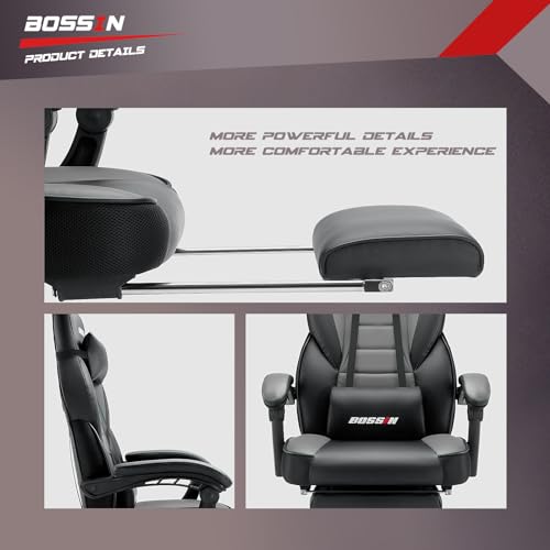 Ergonomic BOSSIN Gaming Chair with Massage, Footrest, and Lumbar Support for Kids