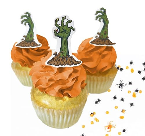 Edible Small Zombie Hands Assorted Set of 24 - Wafer Cake & Cupca...