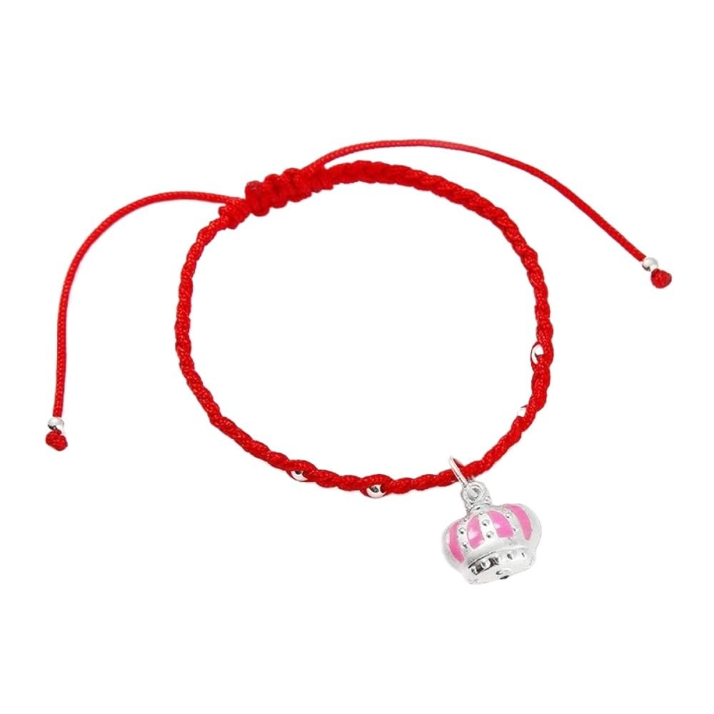 Bracciale Rigido in Argento for Donna, Bracciale Intrecciato in Corda Rossa con Ciondolo a Forma di Corona in Argento S925 Braccialetti dell'amicizia Regolabili Gioielli di Moda fortunati