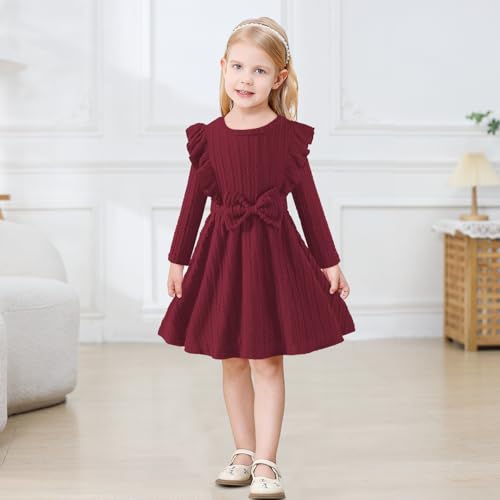Toddler Girl Christmas Dress Baby Sweater Dresses Ruffle Ribbed Knit Long Sleeve A-Line Swing Fall Winter2