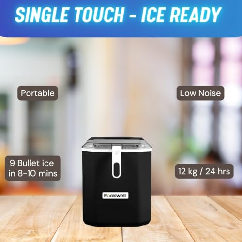 Image of Rockwell IM12BP Countertop Ice Maker Machine|9 Bullet Ice Cubes in 8-10 Minutes| 1 year warranty| Portable Ice Maker Machine with Self-Cleaning for Home /Kitchen /Office /Party - Black