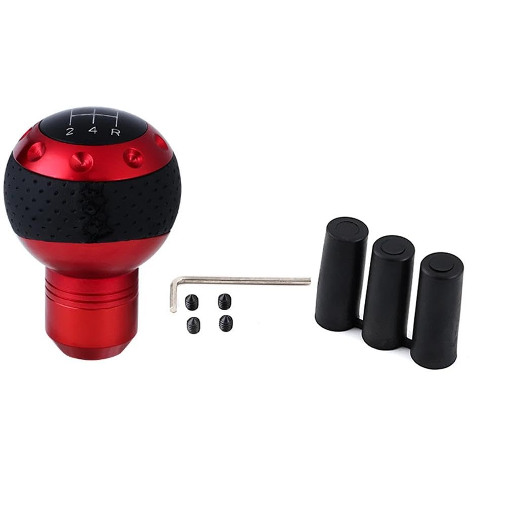 HYASDBWE 5 Speed Car AT MT PU Leather Aluminum Manual Gear Shift Knob Gear Shift Shifter Stick Lever Headball Universal Gear Shifter Parts(Red)
